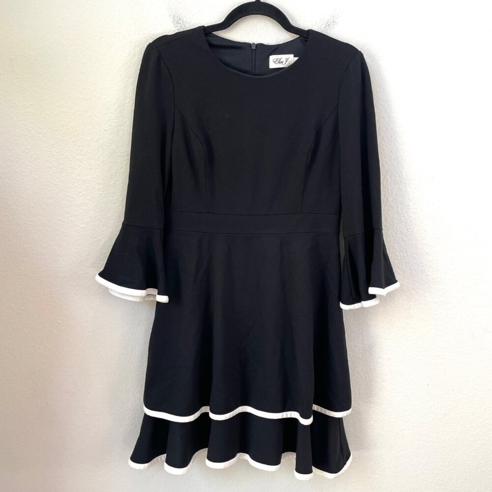 Eliza J Womens 8 White Trim Bell Sleeve Layered‎ Ponte Knit Fit N Flare Dress